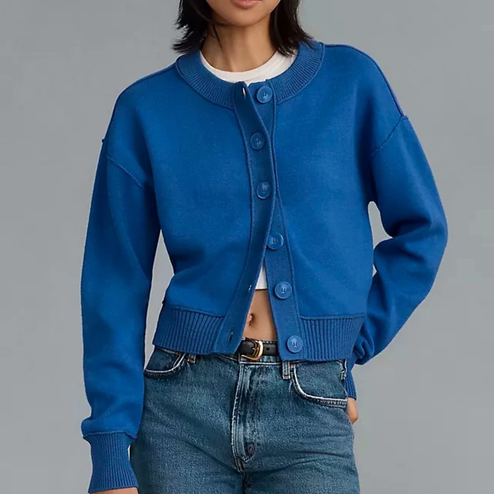 ANTHROPOLOGIE Maeve Sutton Cardigan Royal Blue Knit Sweater